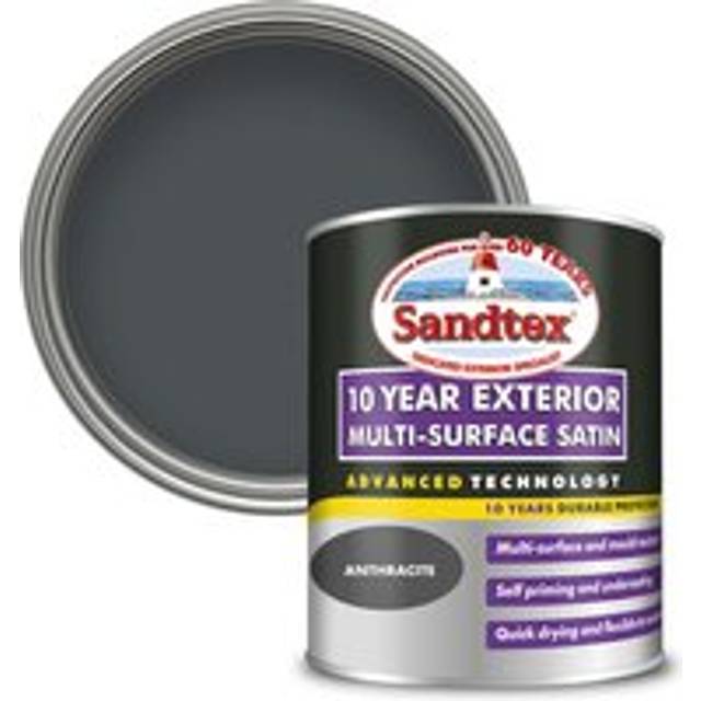 Sandtex 10 Year Exterior Multi-Surface Satin Paint, Anthracite 750ml, Shed Paint, Garden Furniture Paint, Door Paint, Window Pai