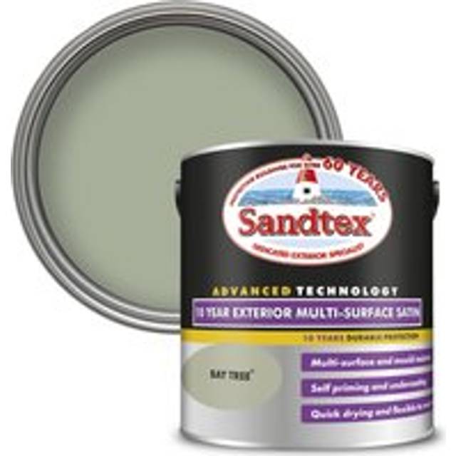 Sandtex 10 Year Exterior Multi-Surface Satin Paint, Bay Tree 2.5L, Shed Paint, Garden Furniture Paint, Door Paint, Window Paint,