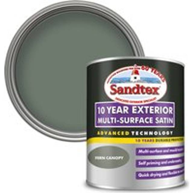 Sandtex 10 Year Exterior Multi-Surface Satin Paint, Fern Canopy 750ml, Shed Paint, Garden Furniture Paint, Door Paint, Window Pa