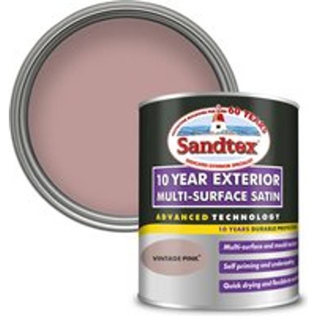 Sandtex 10 Year Exterior Multi-Surface Satin Paint, Vintage Pink 750ml