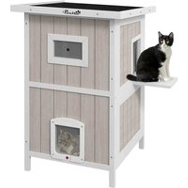 PawHut Outdoor Wooden Cat House for 1-2 Cats, Grey