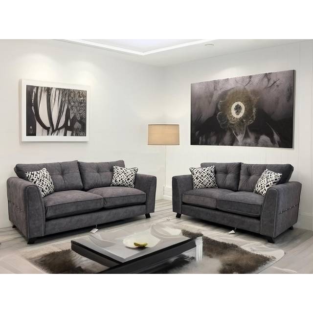 Serena 3+2 Upholstered Sofa - Grey (100cm H x 210cm W x 105cm D)