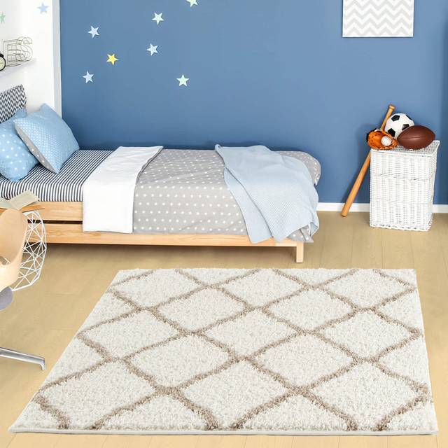 Myshaggy Collection Rugs Moroccan Design in Ivory Beige (Square 120cm)