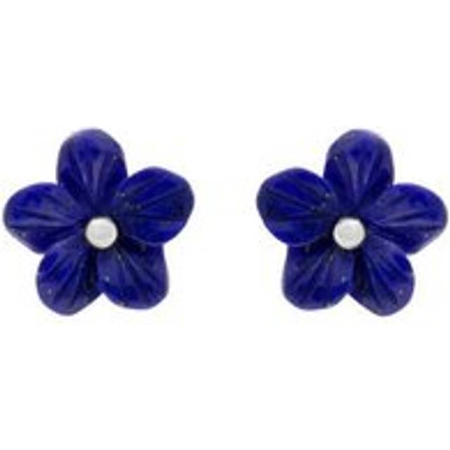 Sterling Silver Lapis Lazuli Tuberose 10mm Pansy Stud Earrings - Silver