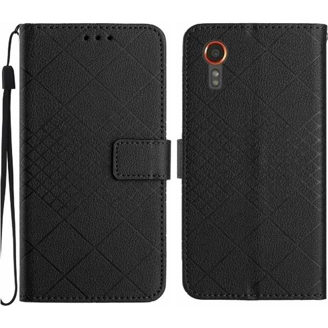 (Black) Flip Case For Samsung Galaxy X Cover 7 5G With Hand Strap Wallet PU Leather Diamond Embossed Card Slot Stand Magnetic Cover
