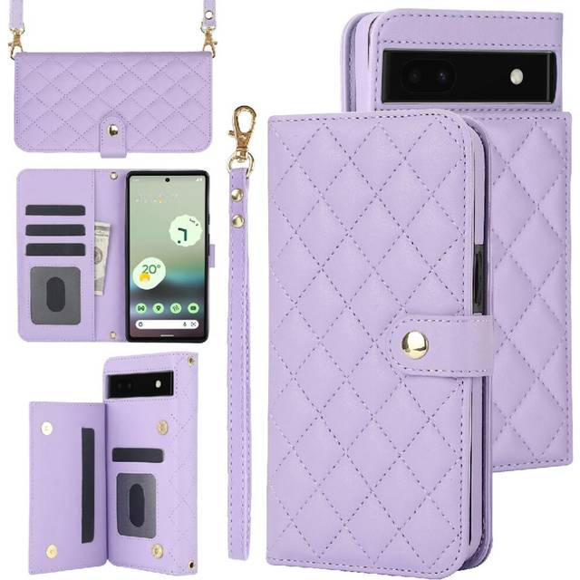 (Light Violet) Case for Google Pixel 8a Premium Protection Anti Theft Brush Leather Wallet Case Stand Function Crossbody Style with 5 Card Slots
