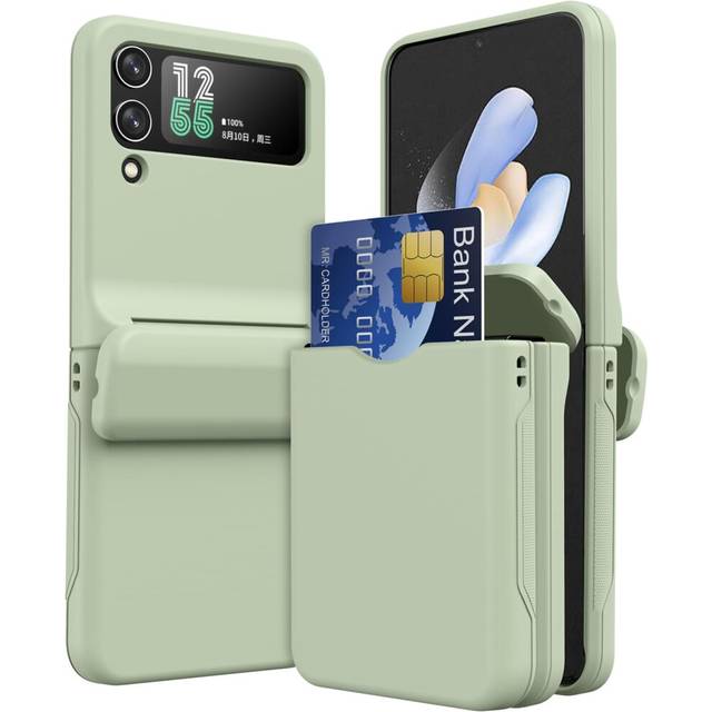 Samsung Galaxy Z Flip 4 Card Holder Case [2x Card Wallet Case] Premium Hybrid Tough Rugged Protective Bumper Case [Hinge Cover]
