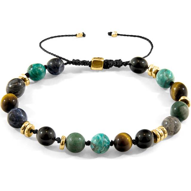 Multicoloured Multi-Gem Agaya 9ct Yellow Gold and Stone Beaded Macrame Bracelet