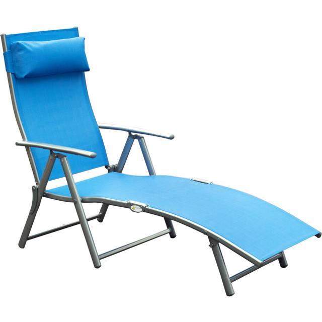 Outsunny Sun Lounger Recliner Foldable 7 Levels Texteline Blue | TJ Hughes