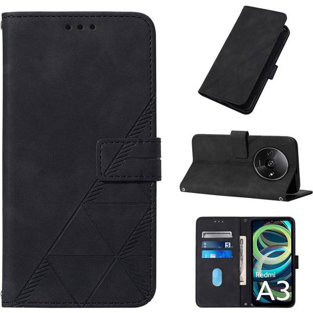 (Black) Case For Xiaomi Redmi A3 Wallet Cover Flip Folio Book Protective Credit Card Holder PU Leather