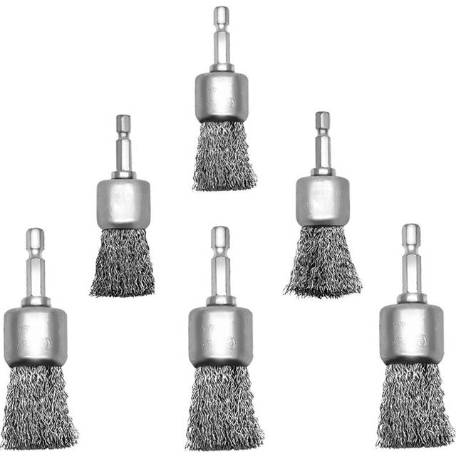 6 Pack Wire Brush Wheel for Drill 1-Inch Crimped End Wire Brushes 1/4Inch Hex for Paint-Surface and Small Spaces
