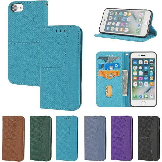 (Blue) Case for iPhone 6/7 Flip Folio Book Hand Wallet PU Leather Cover Credit Card Holder