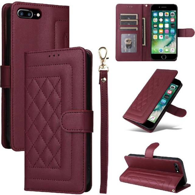 (Red) Flip Case for iphone 7 Plus/8 Plus Flip Cover Simple Business Leather Case Shockproof Wallet