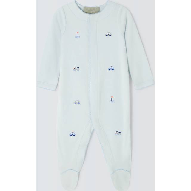 John Lewis Heirloom Collection Baby Transport Toys Embroidered Pima Cotton Sleepsuit, Blue
