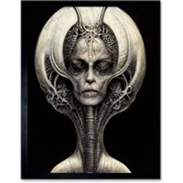 Wall Art Print Alien Queen Gothic Art Framed - Black - W12 inch x H16 inch