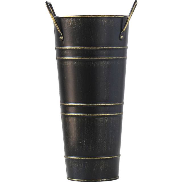 (Black) Vintage Metal Umbrella Stand with Handles ,Reinforced Free Standing Umbrella Bin