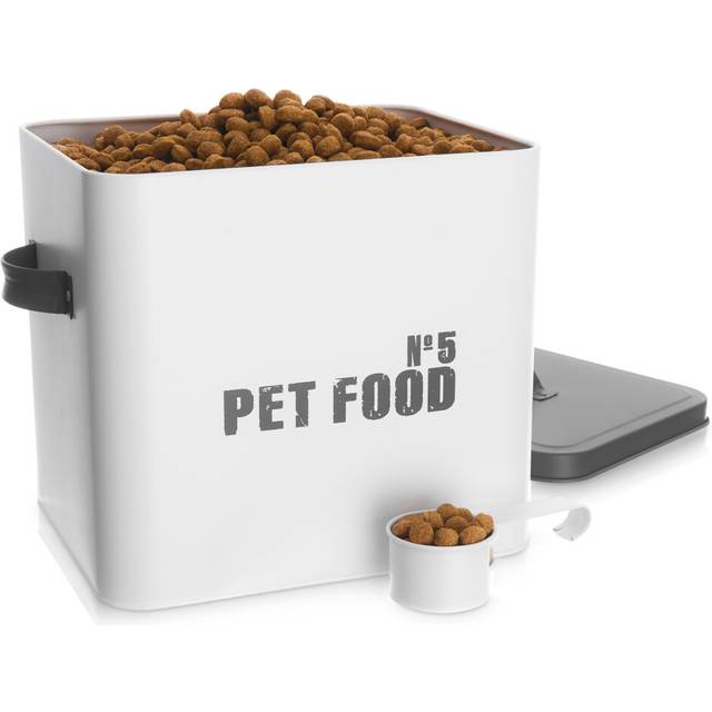 Enamel Coated Pet Food Metal Storage Tin Box with Measuring Scoop Airtight Lid