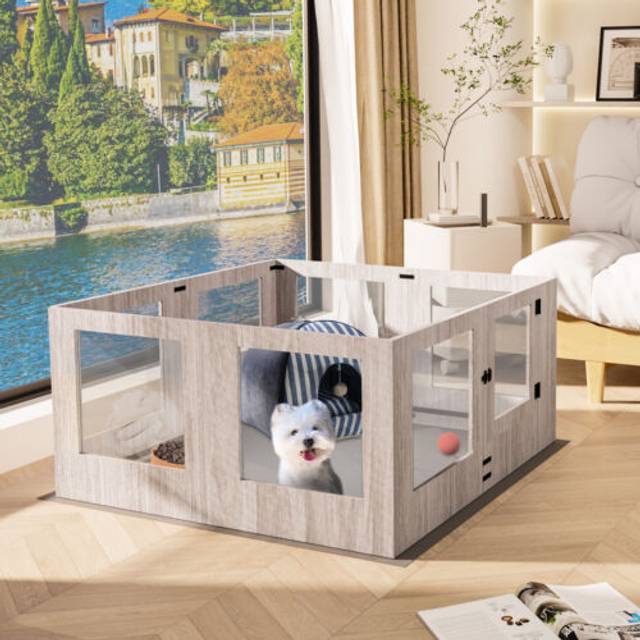 Large tempered glass dog playpens enclosure kennel whelping box pen wooden frame