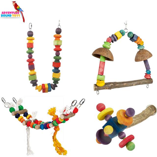 Adventure bound natural wooden hanging parrot cage toys perch swing beam bridge