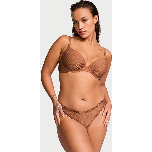 Victoria's Secret Caramel Brown Fishnet Padded Swim Bikini Top - caramel brown fishnet - 38 B