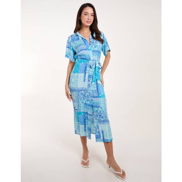 Womens Button Through Shirt Dress - Blue - 10