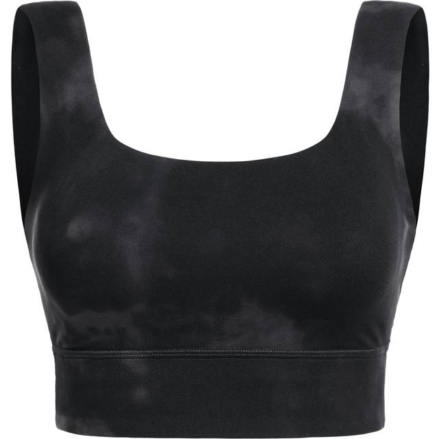 CRZ YOGA Butterluxe Womens U Back Sports Bra - Scoop Neck Padded Low Impact Yoga Bra Workout Crop Top with Built in Bra Black Tie Dye Flowers Medium