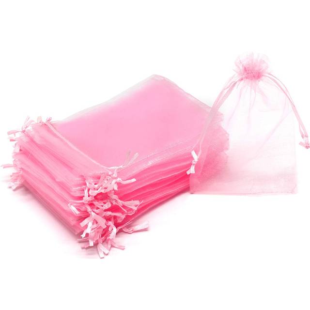 Bezall 100Pcs Pink Organza Bags  4x6 inches Sheer Drawstring Bag Small Mesh Jewelry Gift Bags for Wedding Favor Party Baby Shower