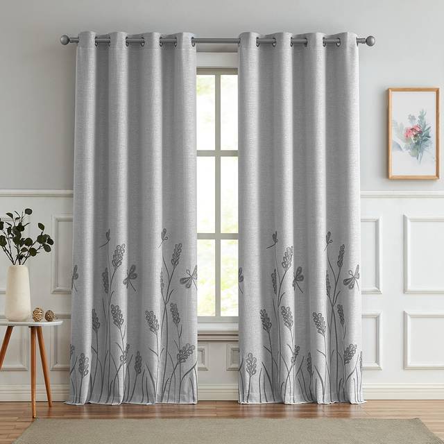 Melodieux Wheat Embroidery Linen Wide Curtains for Living Room Patio Door Large Window Grommet Drape Farmhouse Style  Grey Wheat  100 by 84 Inch (1 Pa