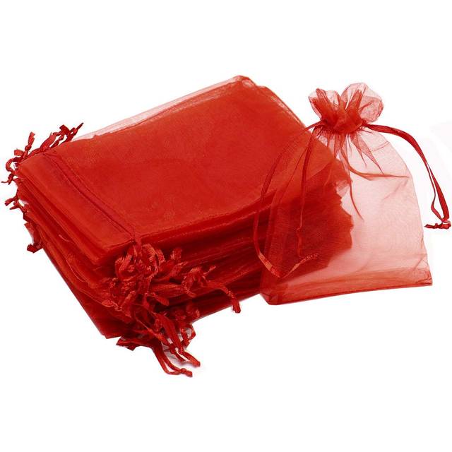 Bezall 100Pcs Small Organza Bags 3x4 Inch  Red Drawstring Christmas Candy Gift Bags  Baby Shower Favor Bags Mesh Jewelry Pouches