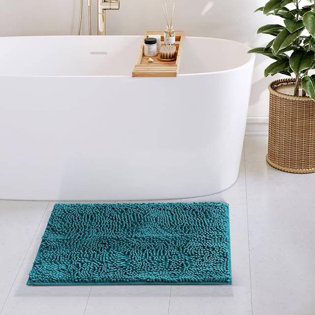 Hearth & Harbor Bathroom Rugs  Chenille Bath Mat - Machine Washable Bath Mats for Bathroom Non-Slip Backing Rubber  Quick Dry Bathroom Mat - Teal Bath