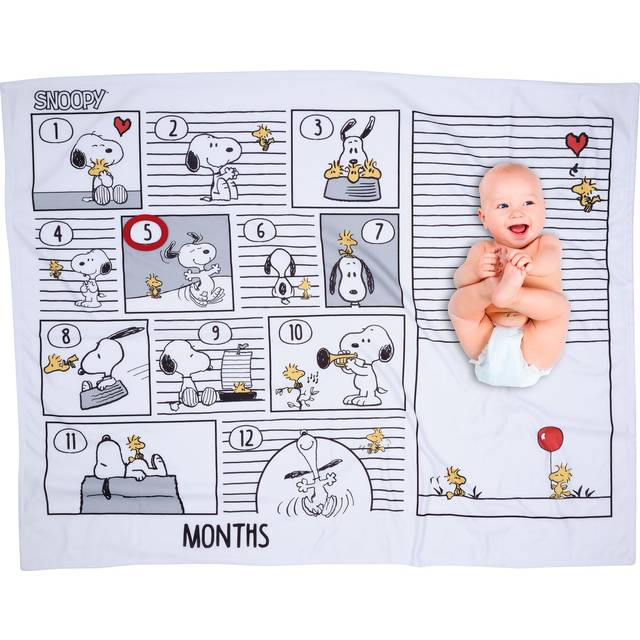 Lambs & Ivy Snoopy Milestone Photo Opportunity Black/White Fleece Baby Blanket