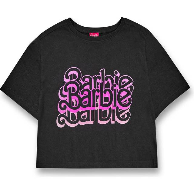 (X-Large) Barbie Cropped Short Sleeved T-Shirt (Womens Grey)