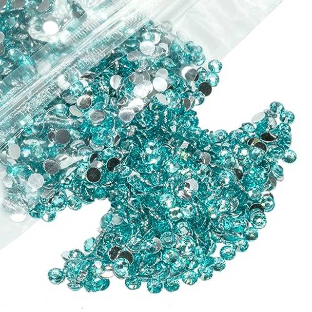 qiipii 8000PCS 3mm Aquamarine Resin Crystal Rhinestones for Crafts Flatback Lake Blue Rhinestones Bulk SS10 Non-Hotfix Water Blue Stones Diamonds Crys