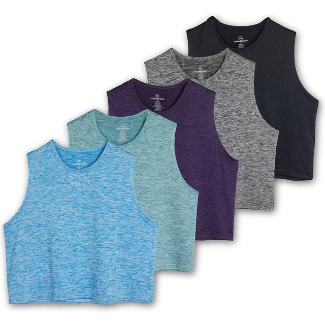 5 Pack: Womens Summer Cute Crop Tank Top Shirt Trendy Dry Fit Ladies Tops Tees Athletic Yoga Workout Running Gym Active Cropped Exercise Women Loose F