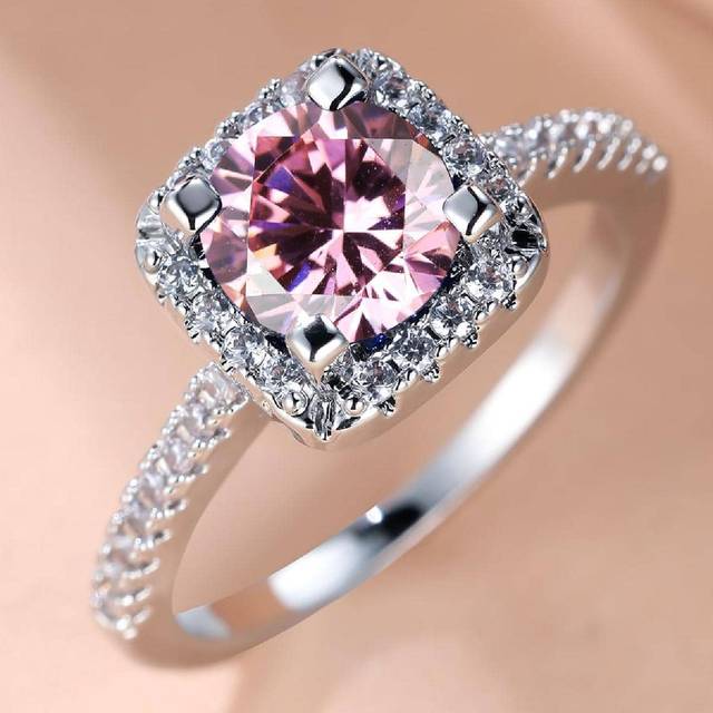SHEIN 1pc Fashionable And Exquisite Silver And Pink Cubic Zirconia Ring, Ideal As A Gift Or For Engagement, Dating, Wedding Or Other Special Occasions