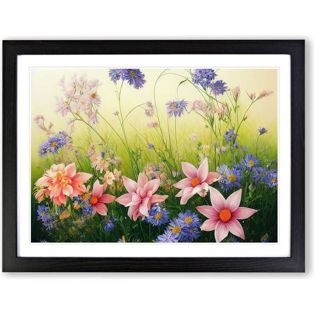 Joyful Wild Flowers - Picture Frame Graphic Art - Black Framed (25cm H x 34cm W x 2cm D)