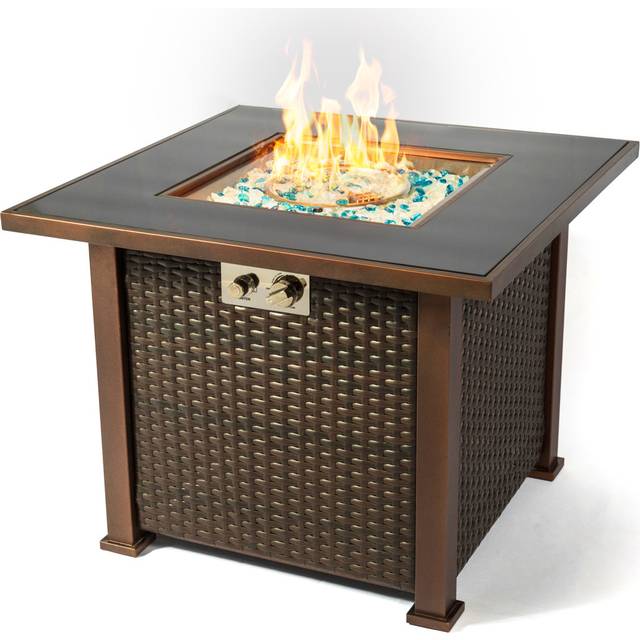 62cm H x 80cm W Powder Coated Steel Propane Outdoor Fire Pit Table with Lid - Black;Brown (62cm H X 80cm W X 80cm D)