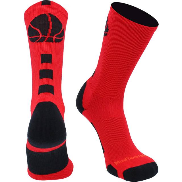 MadSportsStuff Basketball Logo Athletic Crew Socks  Medium - Scarlet/B