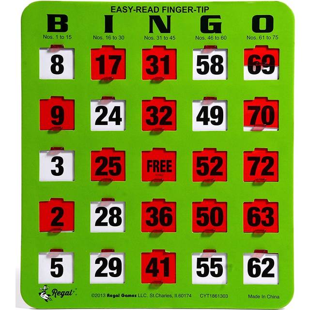 Regal Bingo - Shutter Slide Bingo Cards Only - 8  x 9  - 5-Ply Green Cardstock - Easy to Read - Red Sliding Windows - 10-Pack - Perfect for Large Grou