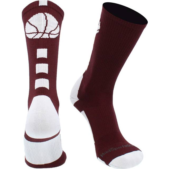 Basketball Socks with Basketball Logo Crew Socks (Maroon/White  Small)
