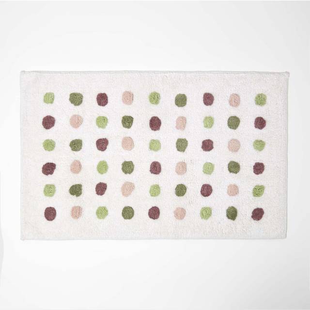 Homescapes Multi-Colour Polka Dot 100% Cotton Bath Mat, 50 x 80 cm, Machine Washable, Super Absorbent, Luxuriously Soft and Tufted, Non-Slip Reverse - Green