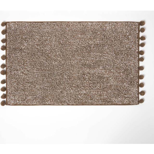 Homescapes Chocolate Brown Speckled 100% Cotton Bath Mat with Pom Pom Edges, 50 x 80 cm, Machine Washable, Super Absorbent, Soft and Tufted, Non-Slip