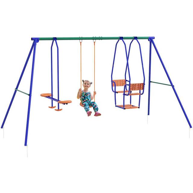 Outsunny 3 in 1 Metal Kids Swing Set - Orange, Orange