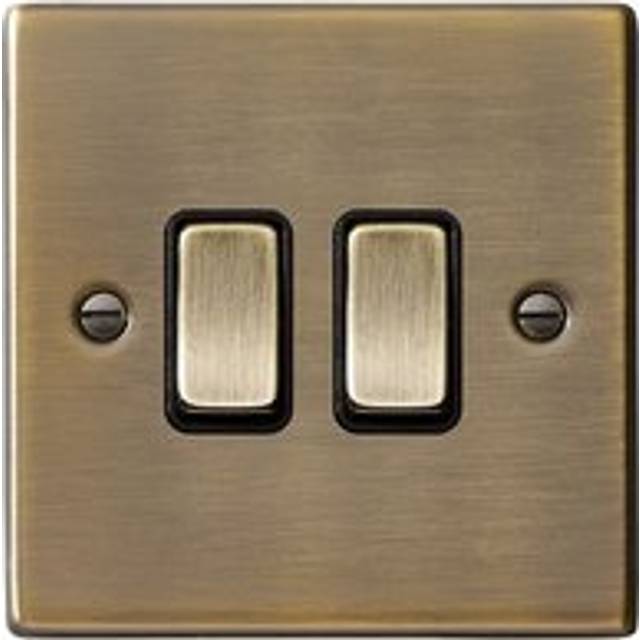 Hamilton Hartland 10A 2 Gang 2 Way Light Switch - Antique Brass with Black Inserts  - 79R22AB-B