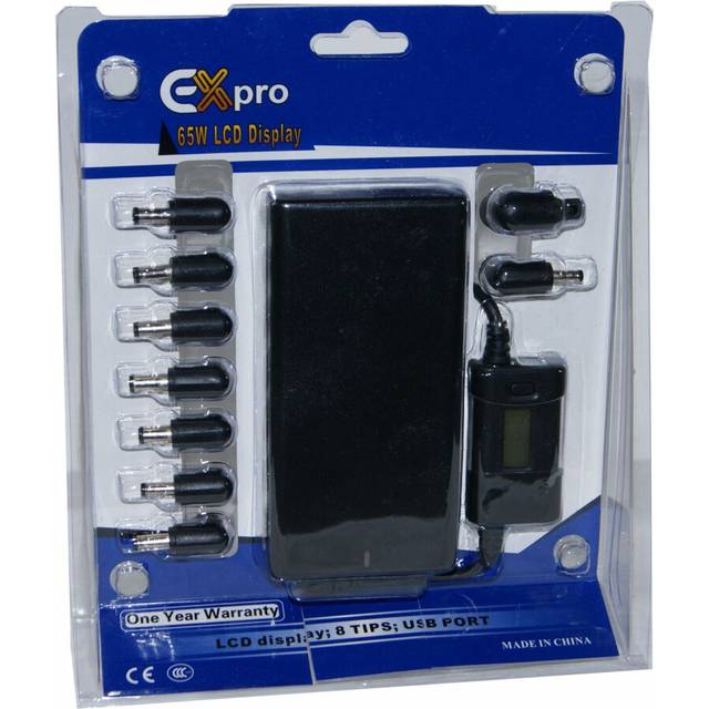 Ex-Pro® 65w Ultra LCD SLIM Universal Laptop Notebook power supply AC adapter for worldwide use. 240v AC 50/60hz
