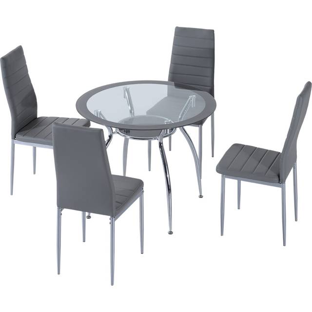HOMCOM Round Dining Table Set for 4 - Kitchen Table and Chairs with Cushion | TJ Hughes