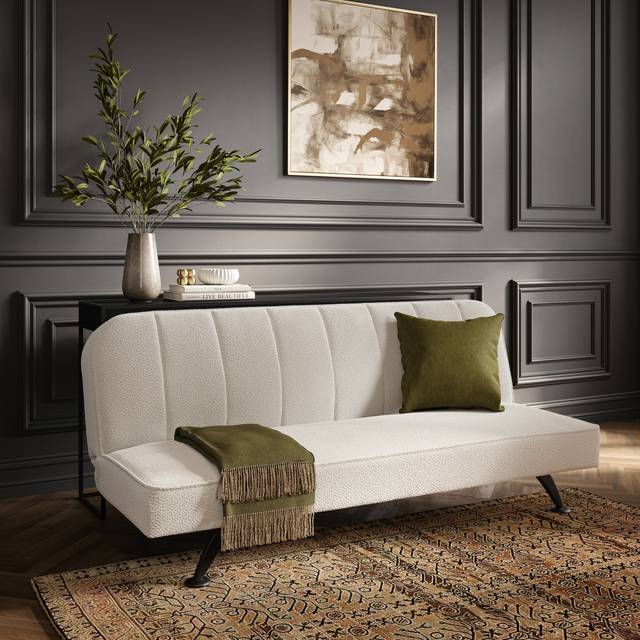 Burlington 2 Seater Ivory Boucle Matt Black Sofa Bed - LPD Home - Cream