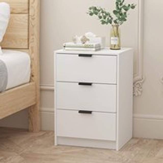 (White) Phoenix 3 Drawer Bedside Table Storage Unit