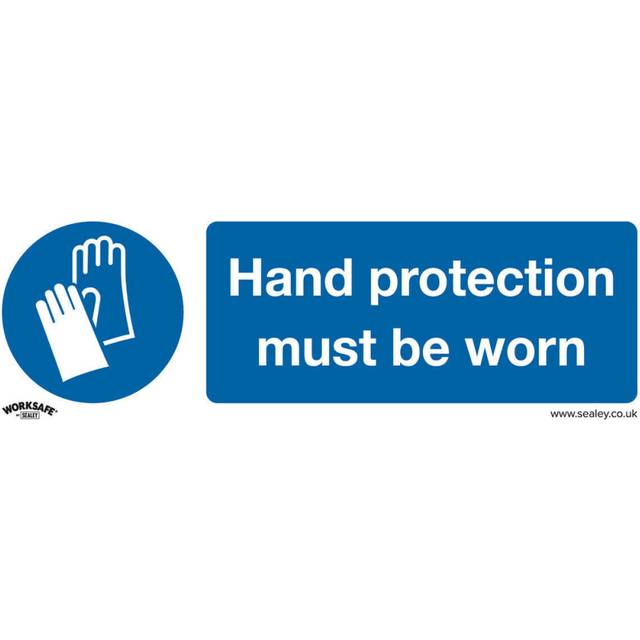 10x HAND PROTECTION MUST BE WORN Safety Sign - Rigid Plastic 300 x 100mm Warning