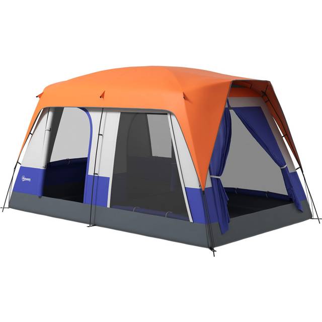 Outsunny Camping Tent With Rainfly & Screen Panels, Orange, Orange